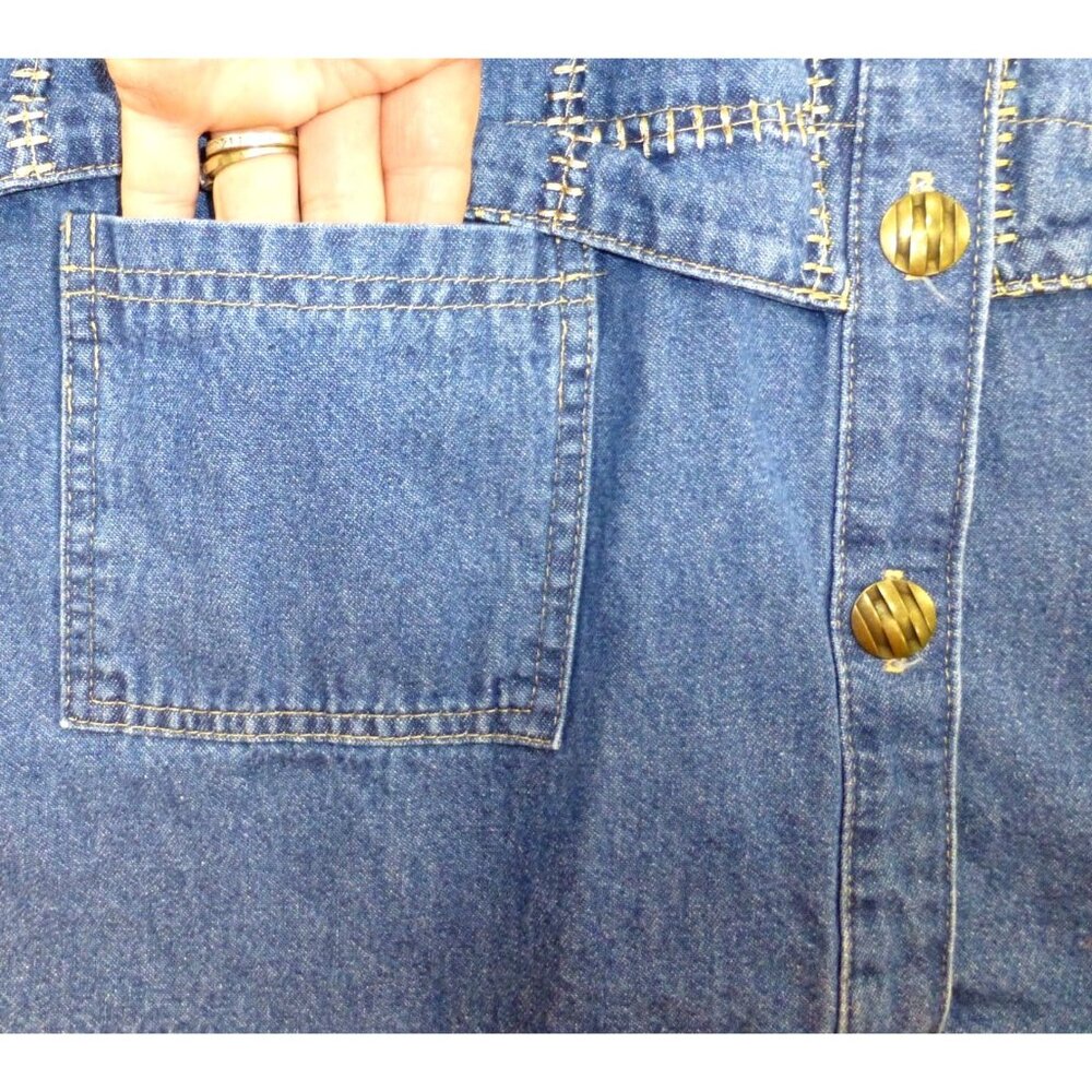 VTG Saint Germain Womens Denim Vest XL Button Front Embroidered Stitching Pocket - Picture 7 of 12